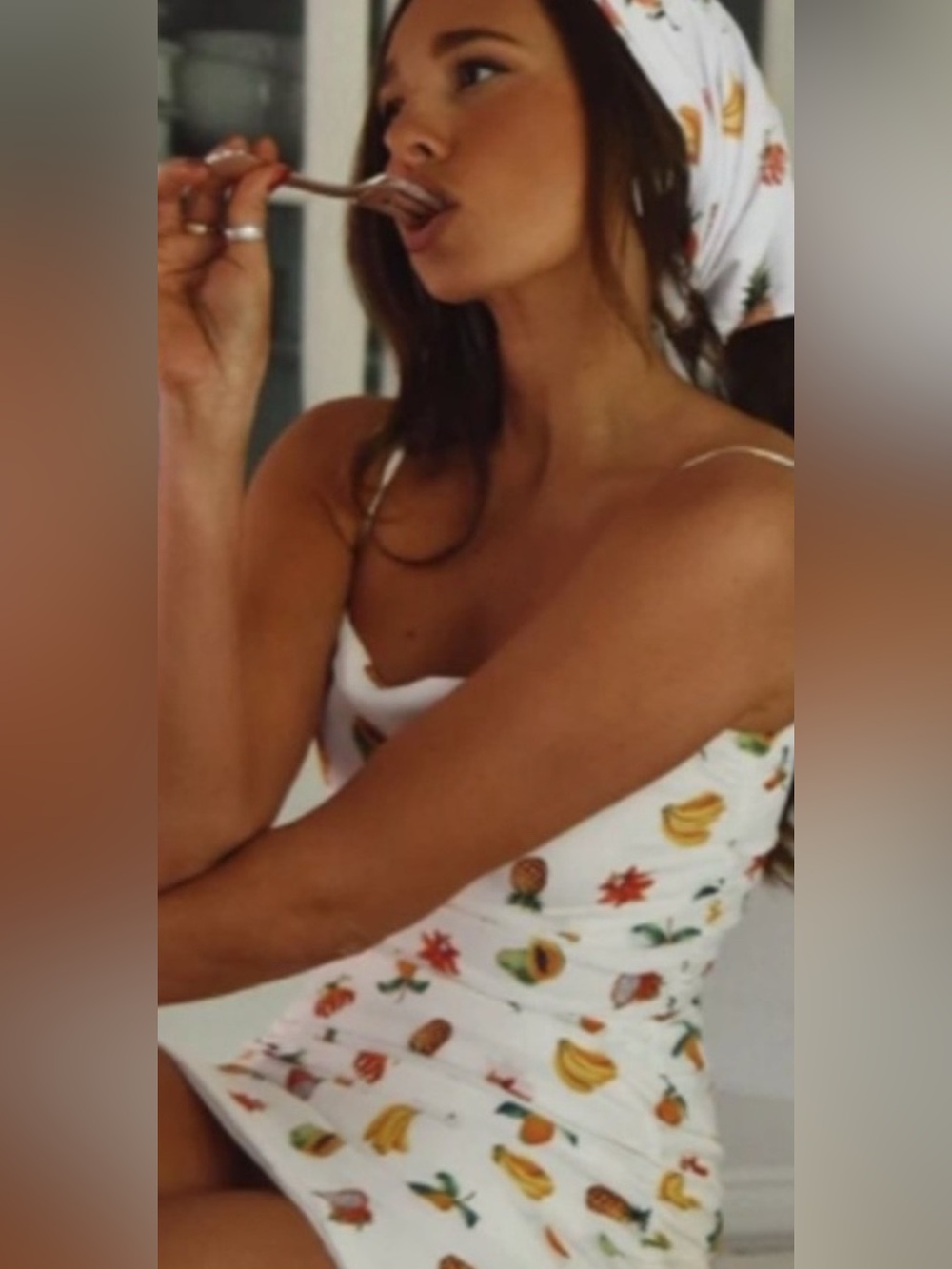 WeWoreWhat Cream Slip Dress with Multicolor Fruit Print